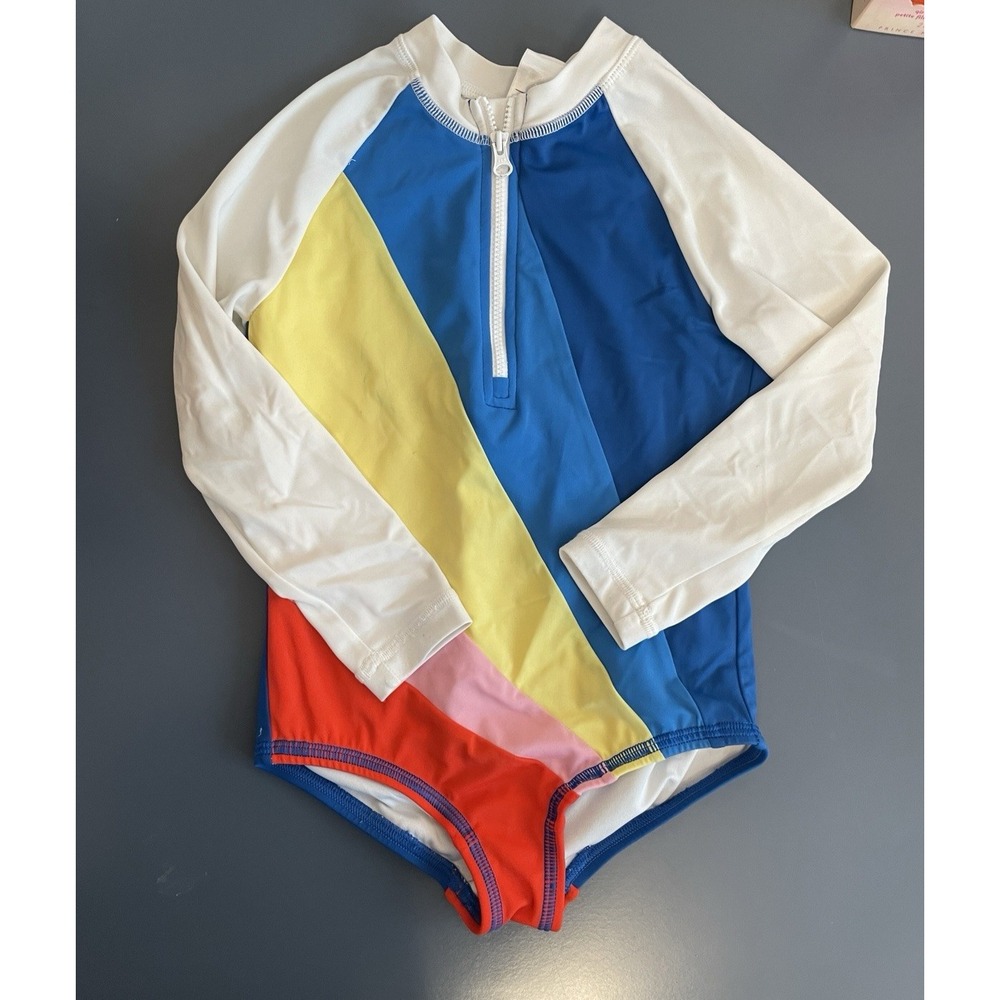 Hanna Andersson Rashguard Swimsuit Girl‎ 4T/100 Rainbow One Piece Long Sleeve